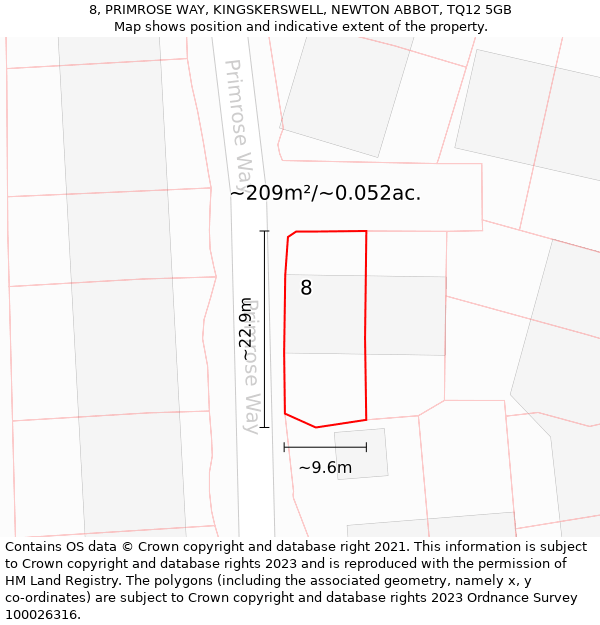 8, PRIMROSE WAY, KINGSKERSWELL, NEWTON ABBOT, TQ12 5GB: Plot and title map