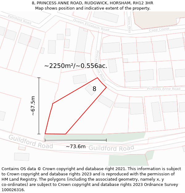 8, PRINCESS ANNE ROAD, RUDGWICK, HORSHAM, RH12 3HR: Plot and title map