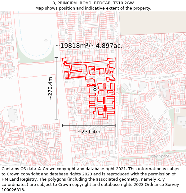 8, PRINCIPAL ROAD, REDCAR, TS10 2GW: Plot and title map