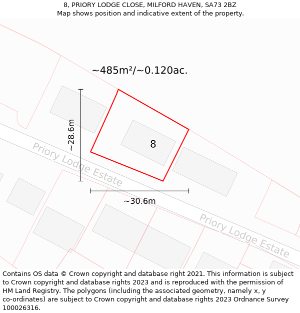8, PRIORY LODGE CLOSE, MILFORD HAVEN, SA73 2BZ: Plot and title map