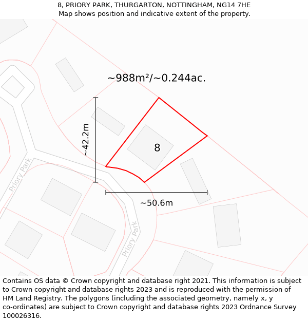 8, PRIORY PARK, THURGARTON, NOTTINGHAM, NG14 7HE: Plot and title map