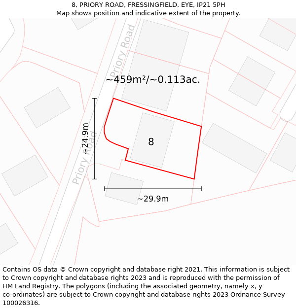 8, PRIORY ROAD, FRESSINGFIELD, EYE, IP21 5PH: Plot and title map