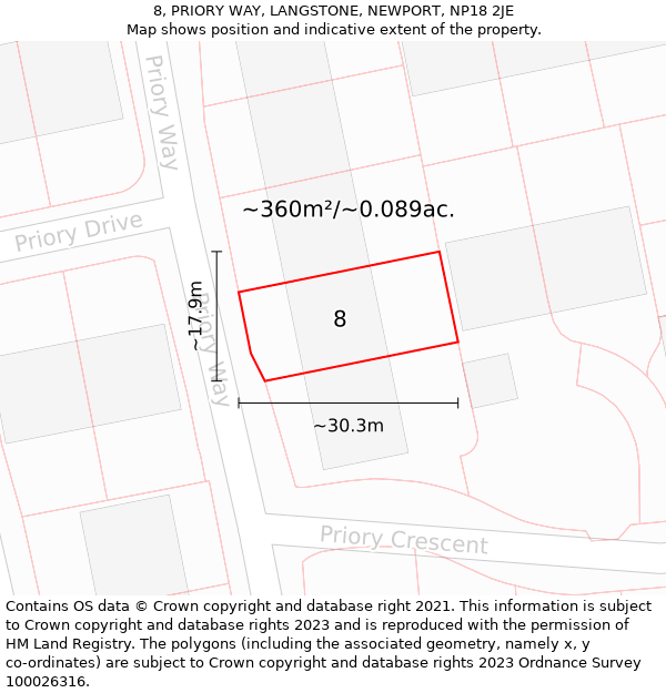 8, PRIORY WAY, LANGSTONE, NEWPORT, NP18 2JE: Plot and title map