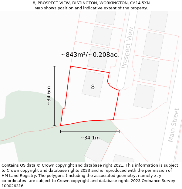 8, PROSPECT VIEW, DISTINGTON, WORKINGTON, CA14 5XN: Plot and title map