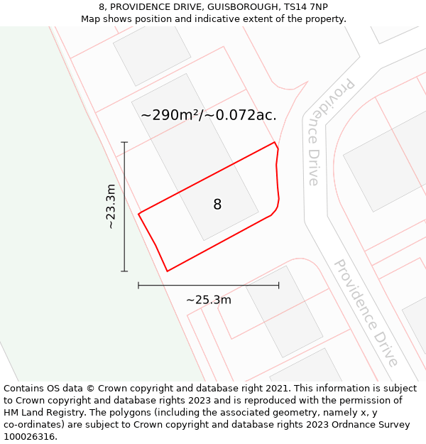 8, PROVIDENCE DRIVE, GUISBOROUGH, TS14 7NP: Plot and title map