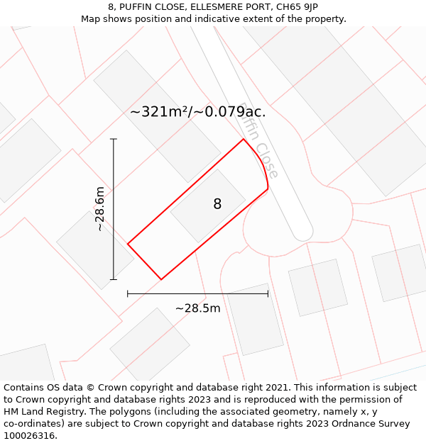 8, PUFFIN CLOSE, ELLESMERE PORT, CH65 9JP: Plot and title map