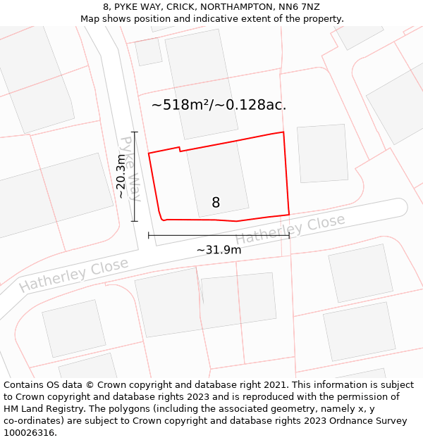 8, PYKE WAY, CRICK, NORTHAMPTON, NN6 7NZ: Plot and title map