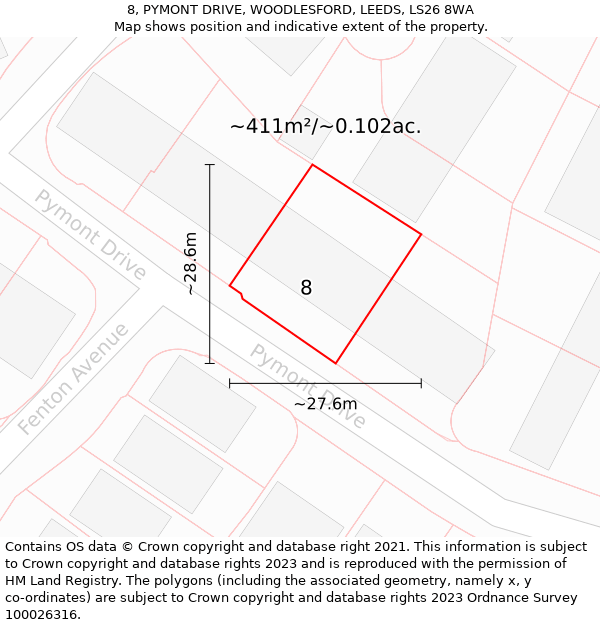 8, PYMONT DRIVE, WOODLESFORD, LEEDS, LS26 8WA: Plot and title map