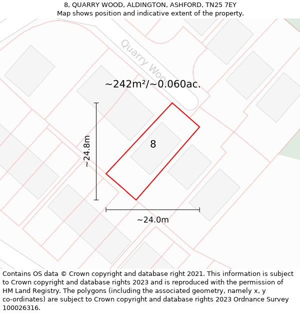 8, QUARRY WOOD, ALDINGTON, ASHFORD, TN25 7EY: Plot and title map