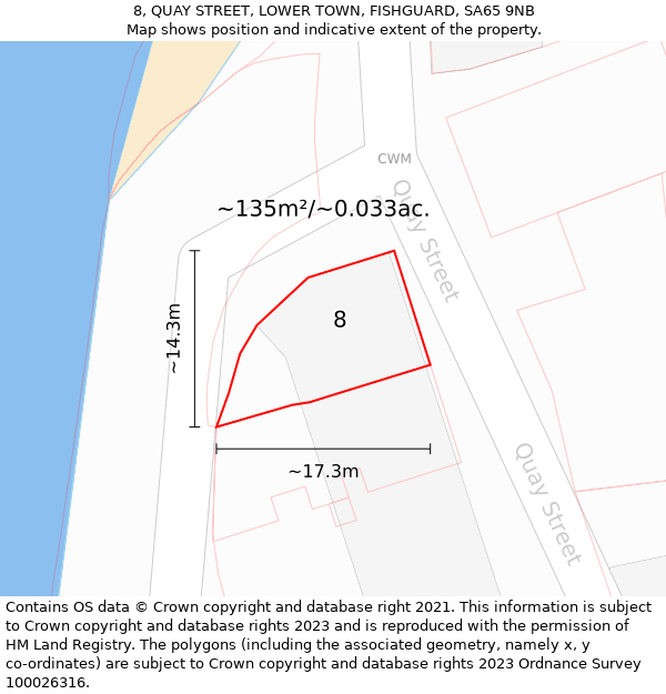 8, QUAY STREET, LOWER TOWN, FISHGUARD, SA65 9NB: Plot and title map