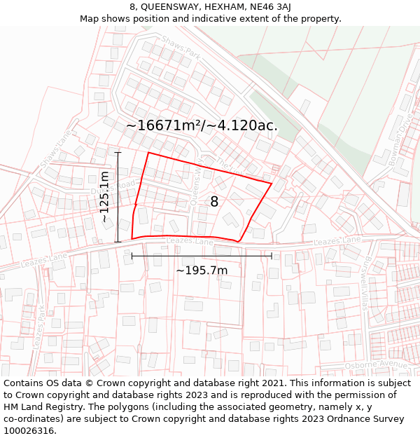 8, QUEENSWAY, HEXHAM, NE46 3AJ: Plot and title map