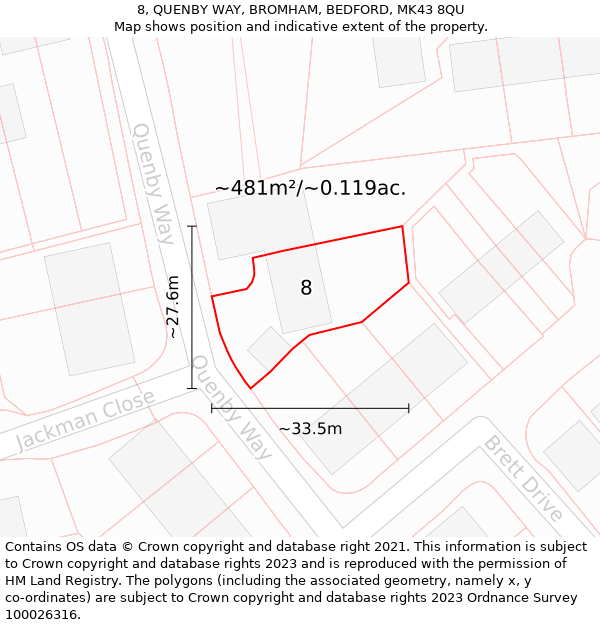 8, QUENBY WAY, BROMHAM, BEDFORD, MK43 8QU: Plot and title map