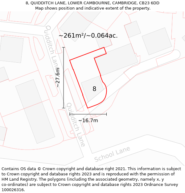 8, QUIDDITCH LANE, LOWER CAMBOURNE, CAMBRIDGE, CB23 6DD: Plot and title map