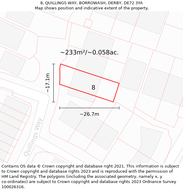 8, QUILLINGS WAY, BORROWASH, DERBY, DE72 3YA: Plot and title map