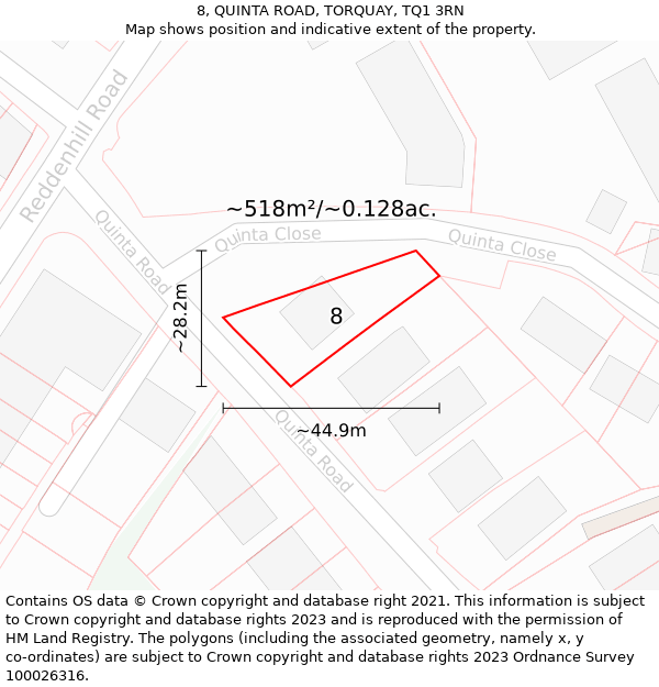 8, QUINTA ROAD, TORQUAY, TQ1 3RN: Plot and title map