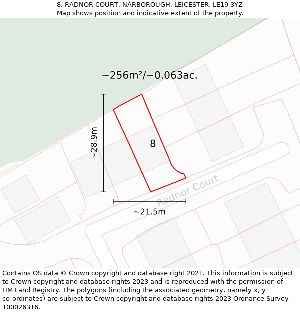 8, RADNOR COURT, NARBOROUGH, LEICESTER, LE19 3YZ: Plot and title map