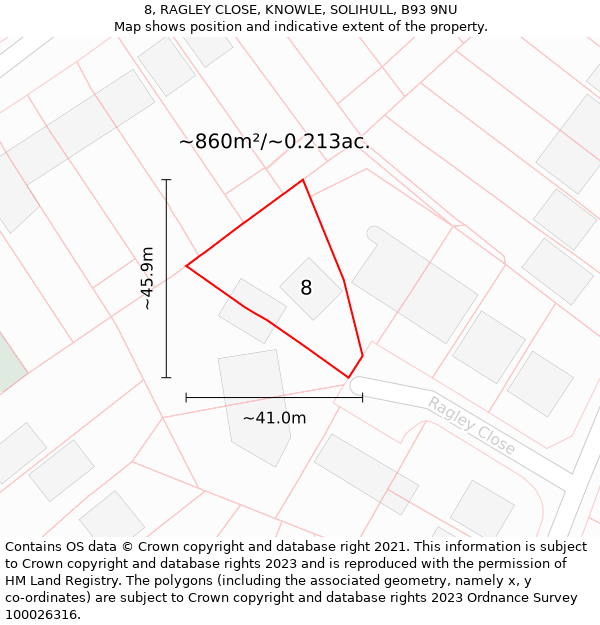 8, RAGLEY CLOSE, KNOWLE, SOLIHULL, B93 9NU: Plot and title map