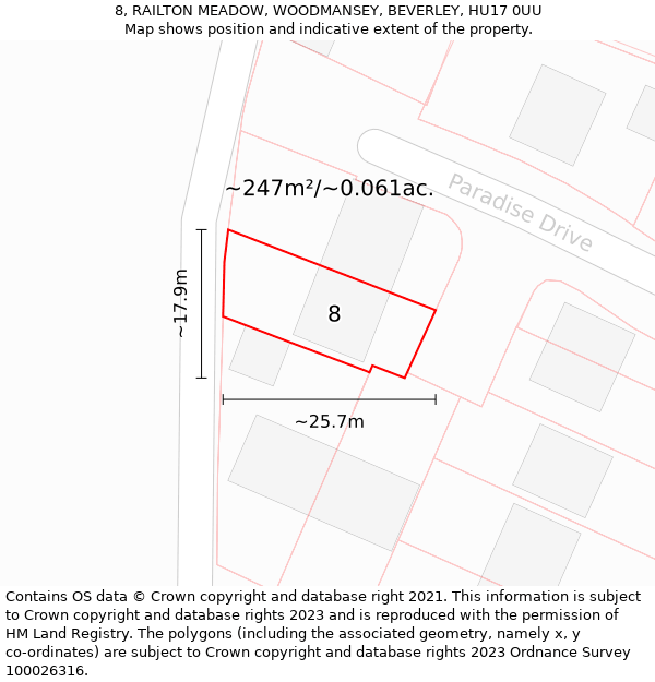 8, RAILTON MEADOW, WOODMANSEY, BEVERLEY, HU17 0UU: Plot and title map