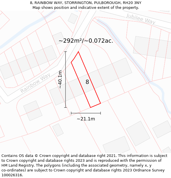 8, RAINBOW WAY, STORRINGTON, PULBOROUGH, RH20 3NY: Plot and title map