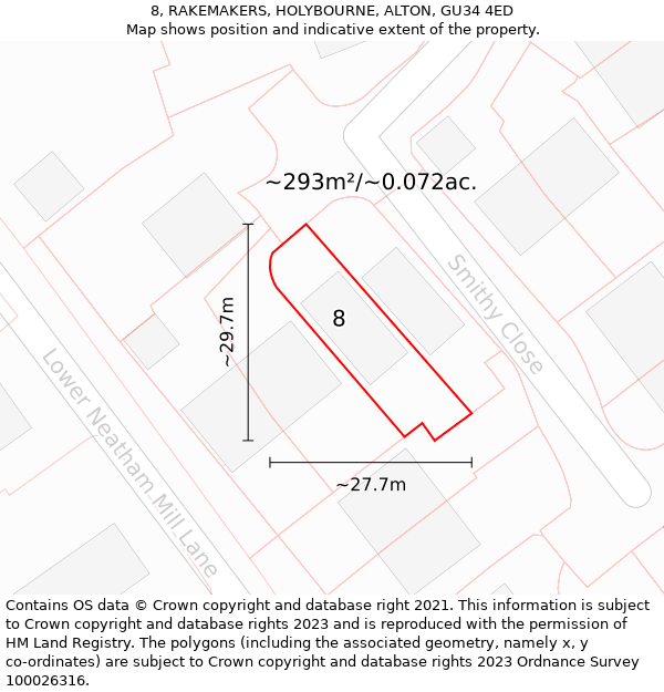 8, RAKEMAKERS, HOLYBOURNE, ALTON, GU34 4ED: Plot and title map