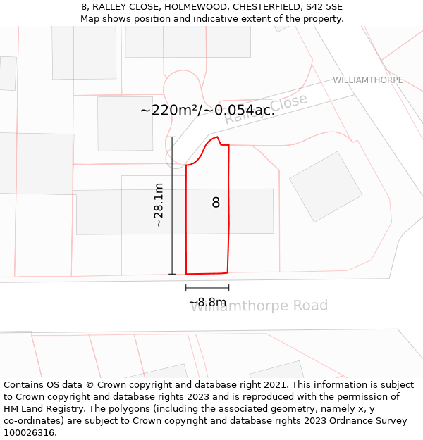 8, RALLEY CLOSE, HOLMEWOOD, CHESTERFIELD, S42 5SE: Plot and title map