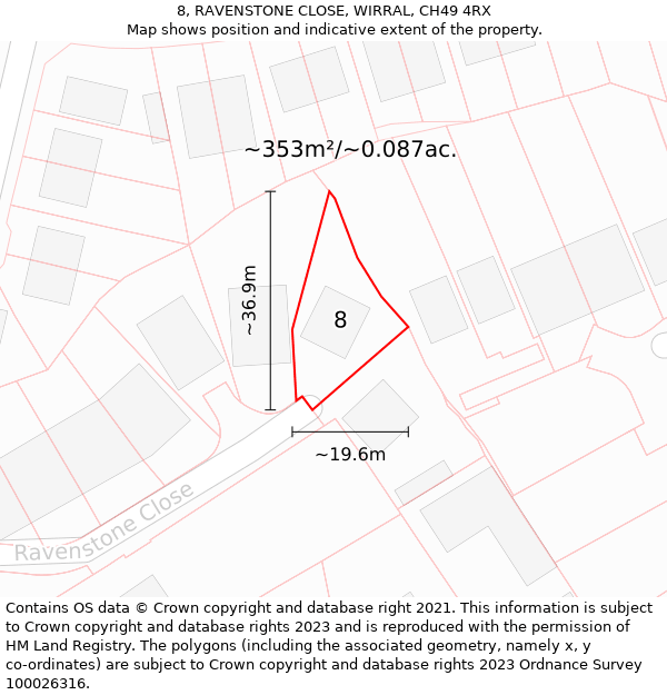 8, RAVENSTONE CLOSE, WIRRAL, CH49 4RX: Plot and title map