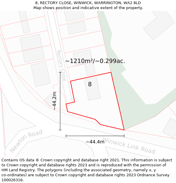 8, RECTORY CLOSE, WINWICK, WARRINGTON, WA2 8LD: Plot and title map