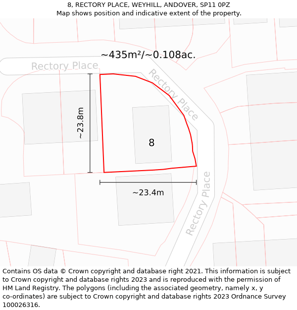 8, RECTORY PLACE, WEYHILL, ANDOVER, SP11 0PZ: Plot and title map