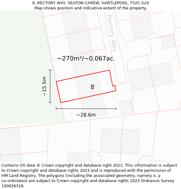 8, RECTORY WAY, SEATON CAREW, HARTLEPOOL, TS25 1UX: Plot and title map