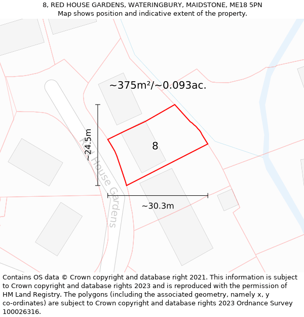 8, RED HOUSE GARDENS, WATERINGBURY, MAIDSTONE, ME18 5PN: Plot and title map