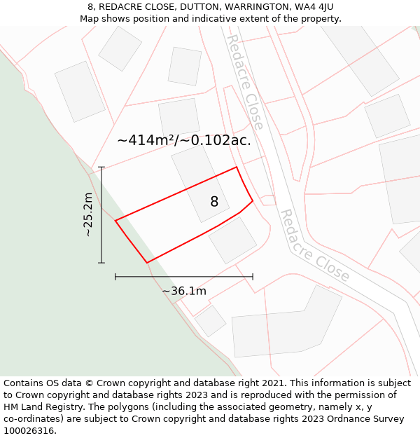 8, REDACRE CLOSE, DUTTON, WARRINGTON, WA4 4JU: Plot and title map