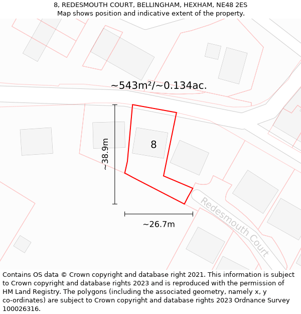 8, REDESMOUTH COURT, BELLINGHAM, HEXHAM, NE48 2ES: Plot and title map