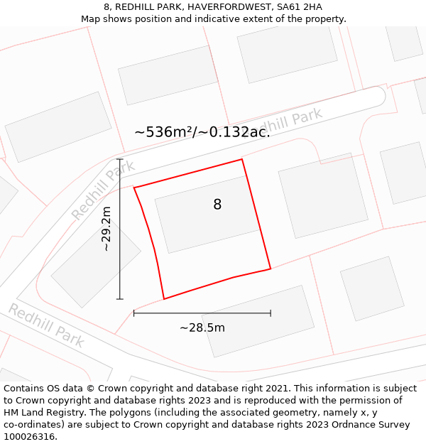 8, REDHILL PARK, HAVERFORDWEST, SA61 2HA: Plot and title map