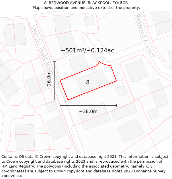 8, REDWOOD AVENUE, BLACKPOOL, FY4 5GR: Plot and title map