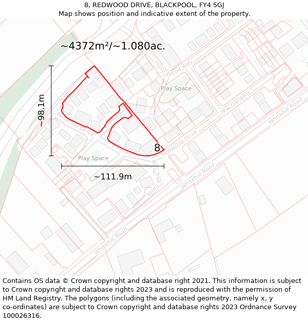 8, REDWOOD DRIVE, BLACKPOOL, FY4 5GJ: Plot and title map