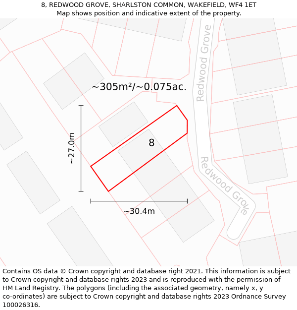 8, REDWOOD GROVE, SHARLSTON COMMON, WAKEFIELD, WF4 1ET: Plot and title map