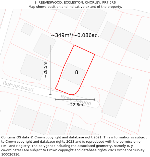 8, REEVESWOOD, ECCLESTON, CHORLEY, PR7 5RS: Plot and title map