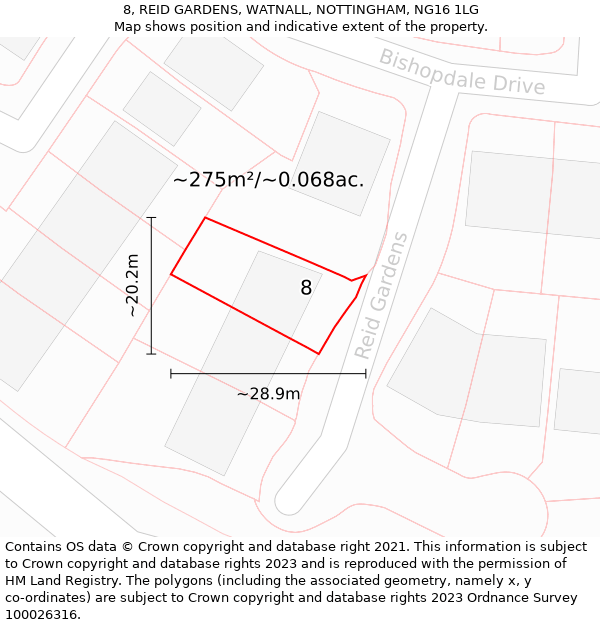 8, REID GARDENS, WATNALL, NOTTINGHAM, NG16 1LG: Plot and title map