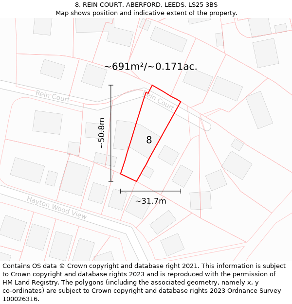 8, REIN COURT, ABERFORD, LEEDS, LS25 3BS: Plot and title map