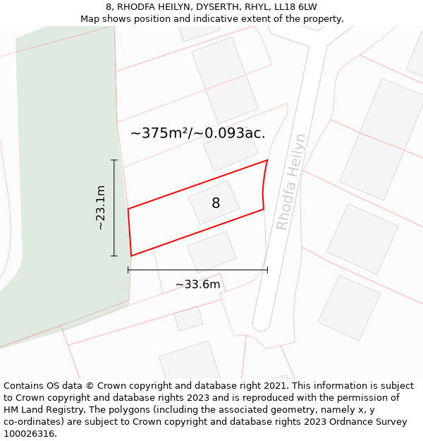 8, RHODFA HEILYN, DYSERTH, RHYL, LL18 6LW: Plot and title map