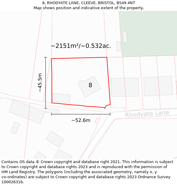 8, RHODYATE LANE, CLEEVE, BRISTOL, BS49 4NT: Plot and title map