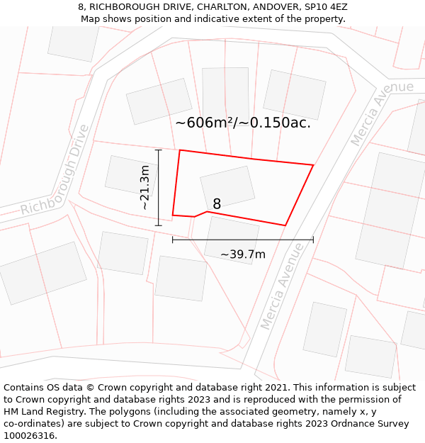 8, RICHBOROUGH DRIVE, CHARLTON, ANDOVER, SP10 4EZ: Plot and title map