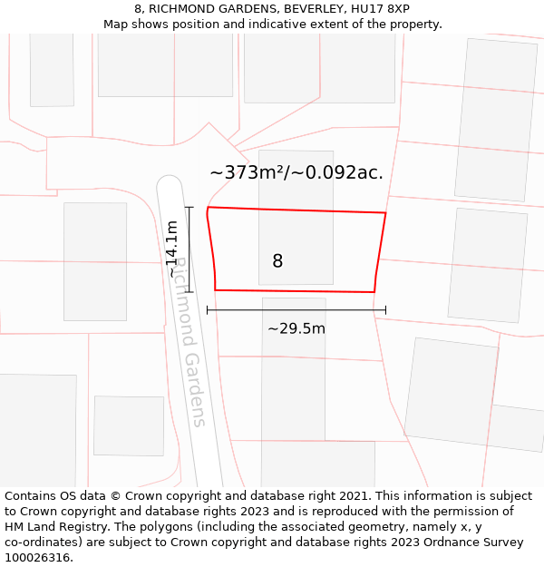 8, RICHMOND GARDENS, BEVERLEY, HU17 8XP: Plot and title map