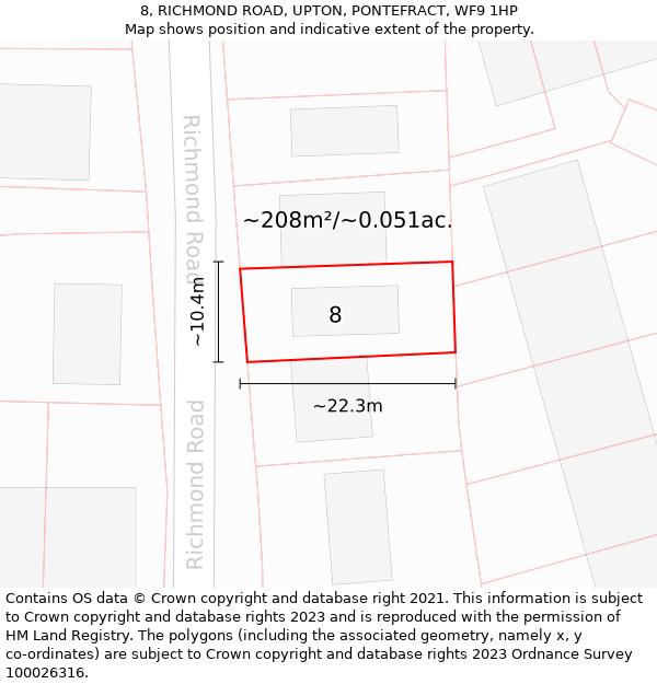 8, RICHMOND ROAD, UPTON, PONTEFRACT, WF9 1HP: Plot and title map