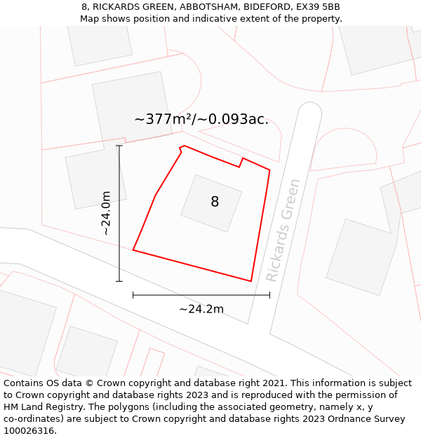 8, RICKARDS GREEN, ABBOTSHAM, BIDEFORD, EX39 5BB: Plot and title map