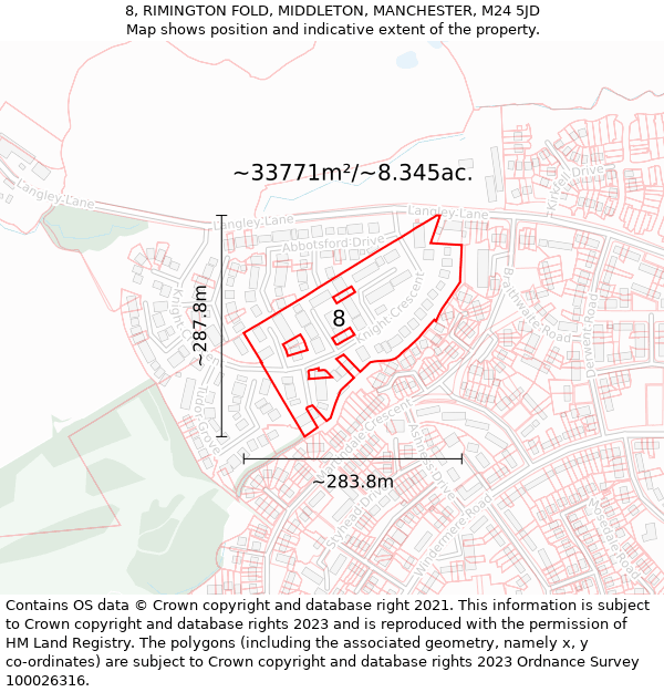 8, RIMINGTON FOLD, MIDDLETON, MANCHESTER, M24 5JD: Plot and title map