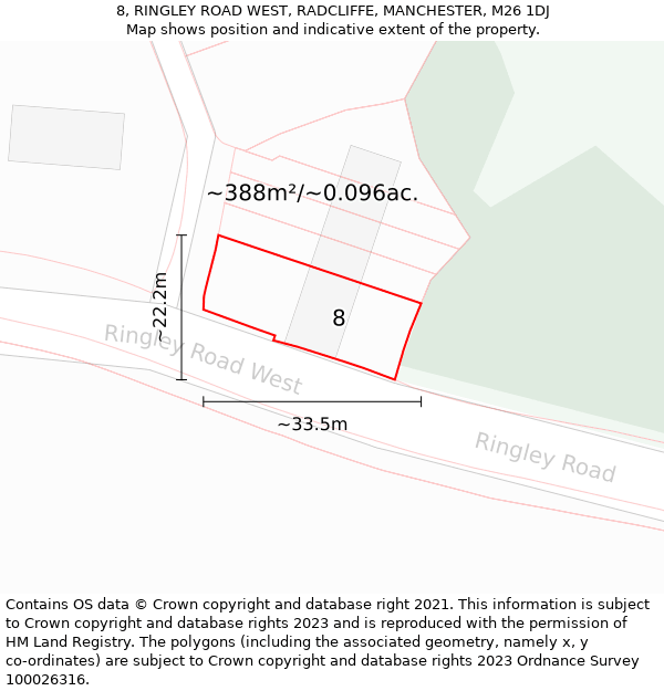 8, RINGLEY ROAD WEST, RADCLIFFE, MANCHESTER, M26 1DJ: Plot and title map