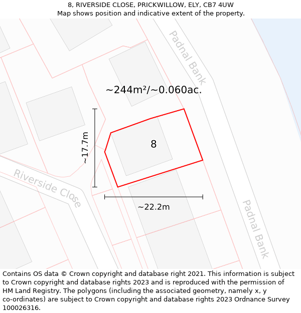 8, RIVERSIDE CLOSE, PRICKWILLOW, ELY, CB7 4UW: Plot and title map