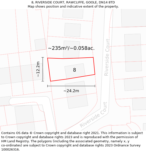 8, RIVERSIDE COURT, RAWCLIFFE, GOOLE, DN14 8TD: Plot and title map