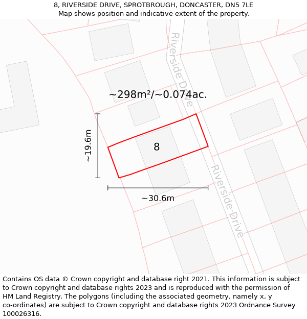 8, RIVERSIDE DRIVE, SPROTBROUGH, DONCASTER, DN5 7LE: Plot and title map